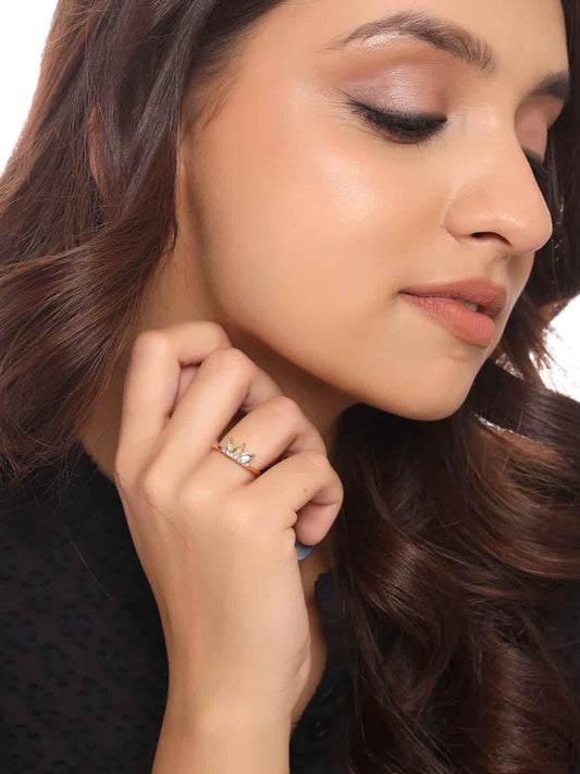 Gold Plated Stone Studded Set of 7 Finger Rings