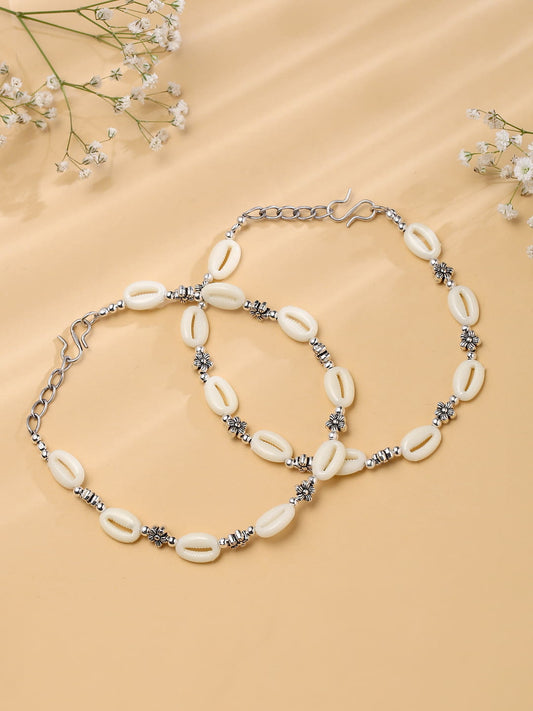 Anklet with Shell and Silver Plated Flower