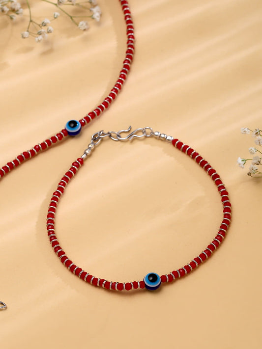 Evil Eye Anklet with Red Beads