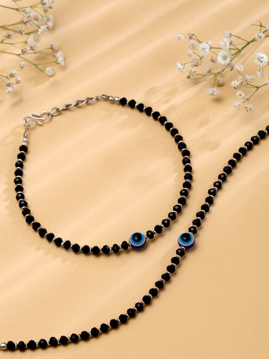 Evil Eye Anklet with Black Beads