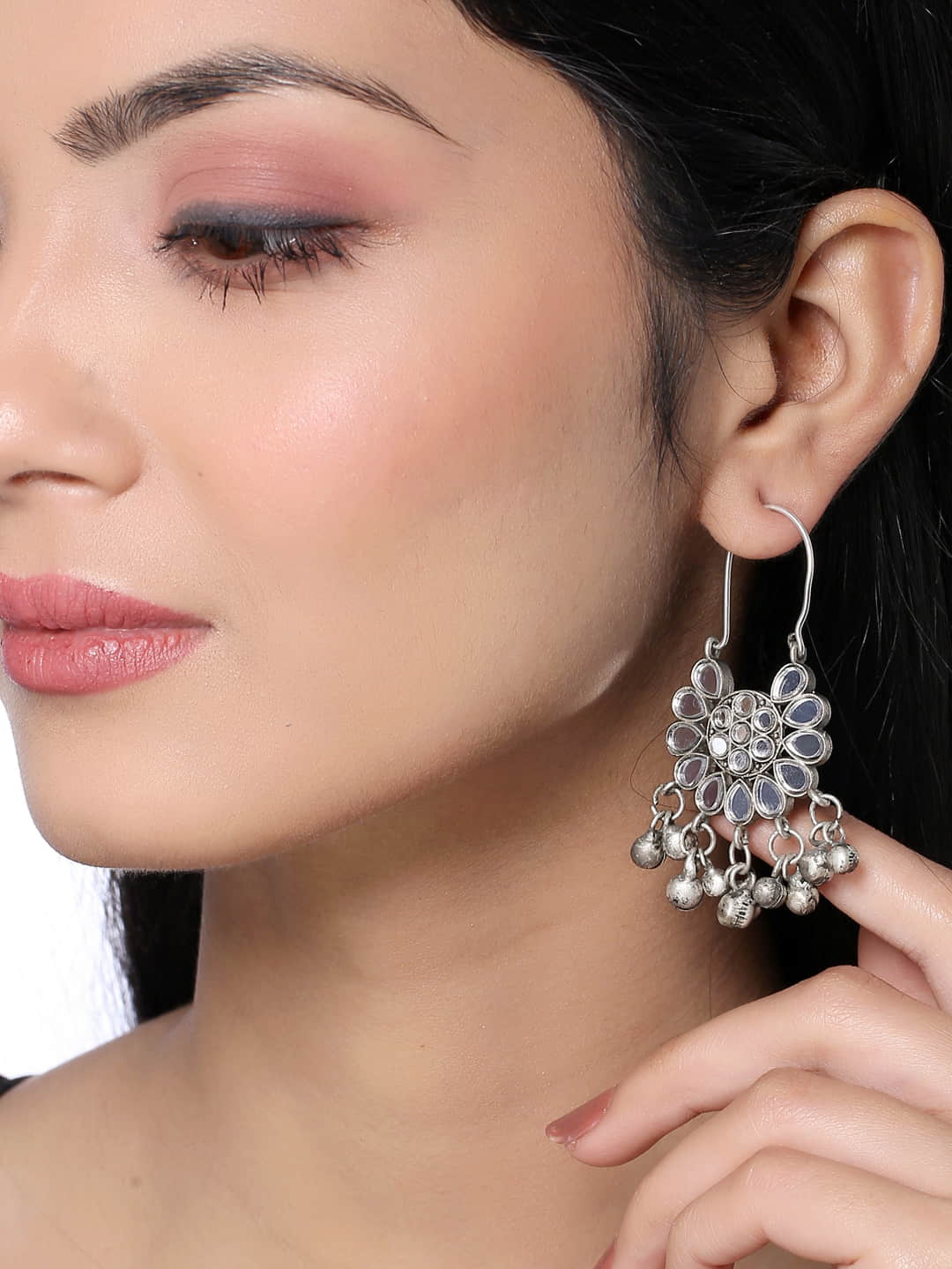 Oxidised Boho Gypsy Dangle Mirror Earrings