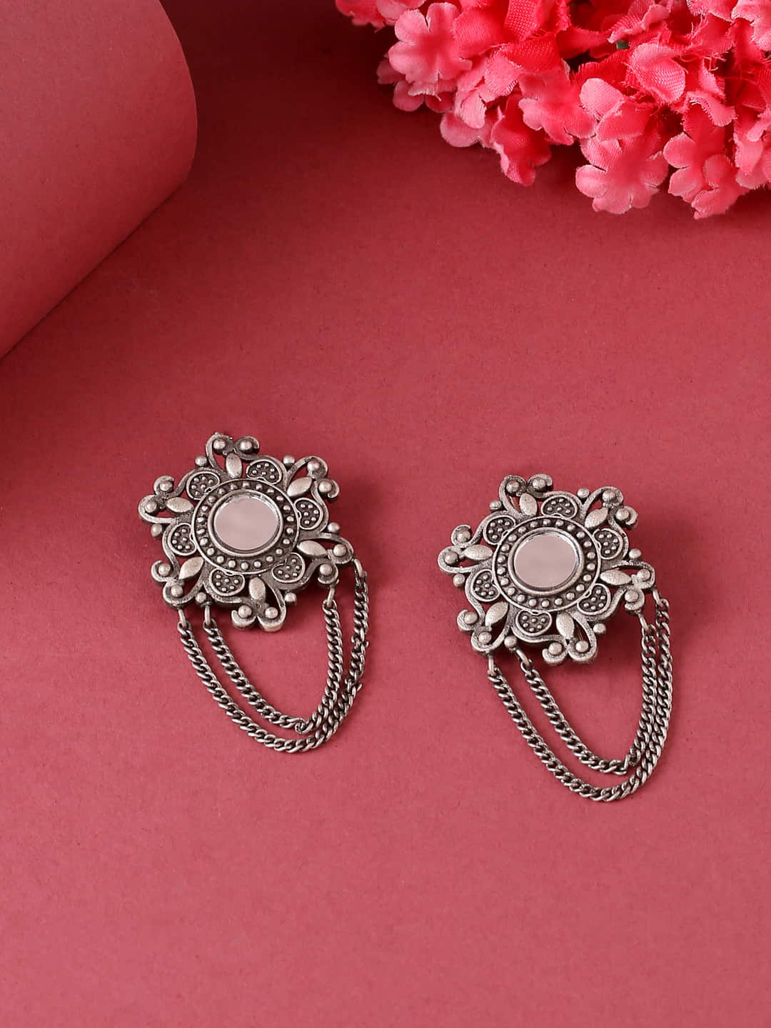 oxidised-floral-shape-mirror-earrings-viraasi