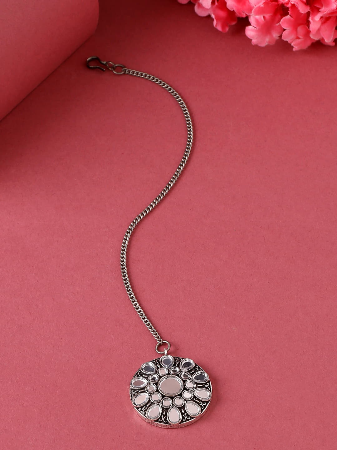 oxidised-silver-plated-floral-shape-mirror-maang-tikka-viraasi