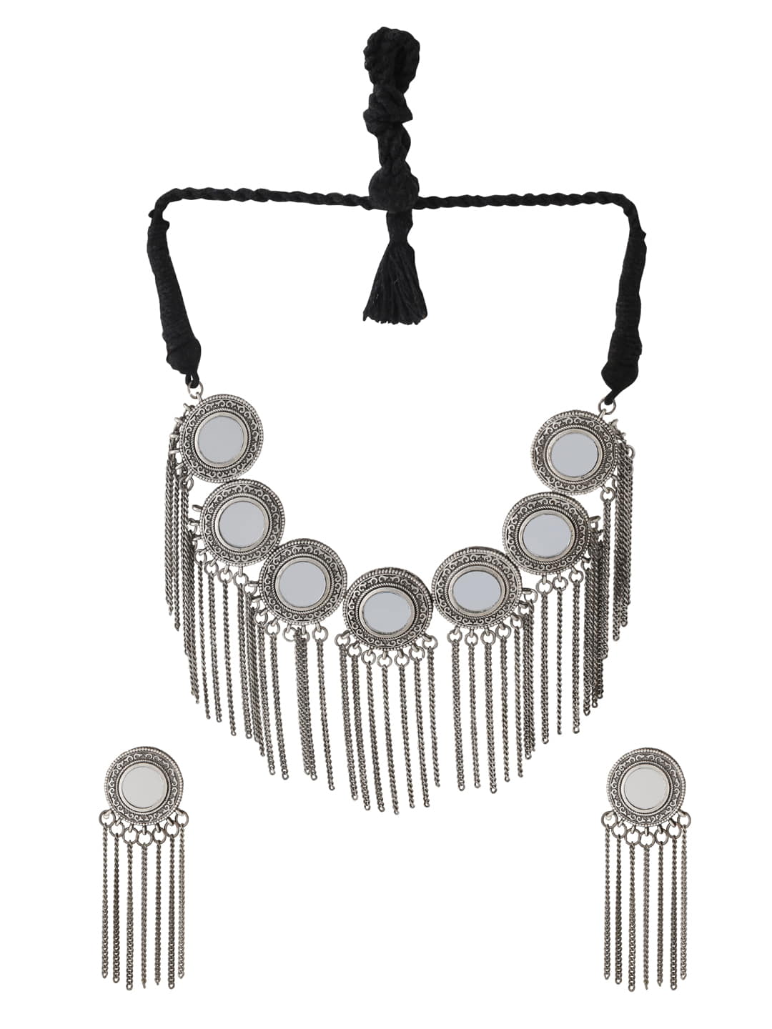 oxidised-plated-mirror-necklace-set-with-dangle-chains-viraasi
