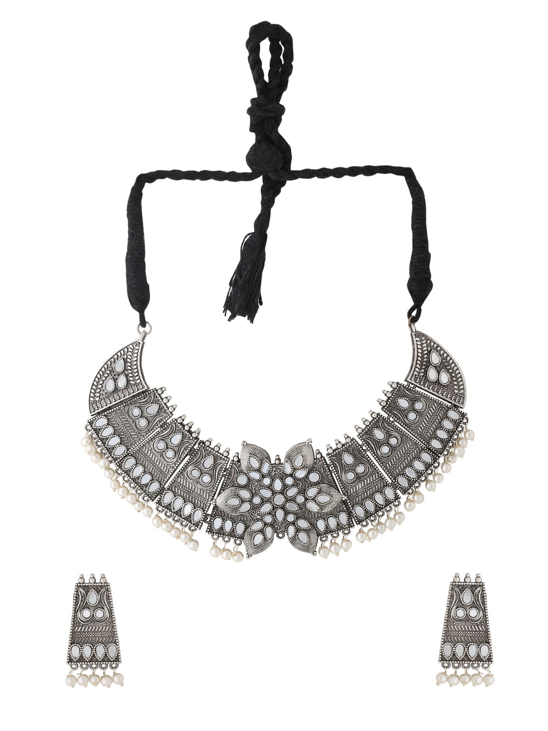 antique-oxidised-mirror-choker-necklace-set-viraasi