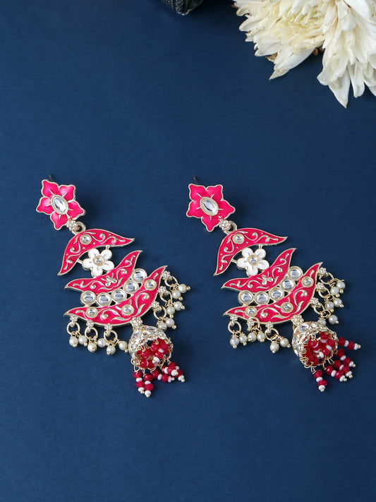 gold-plated-enamel-meenakari-dangle-earrings-pink-viraasi