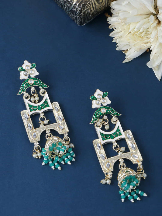 Enamel Meenakari Dangle Earrings-Green