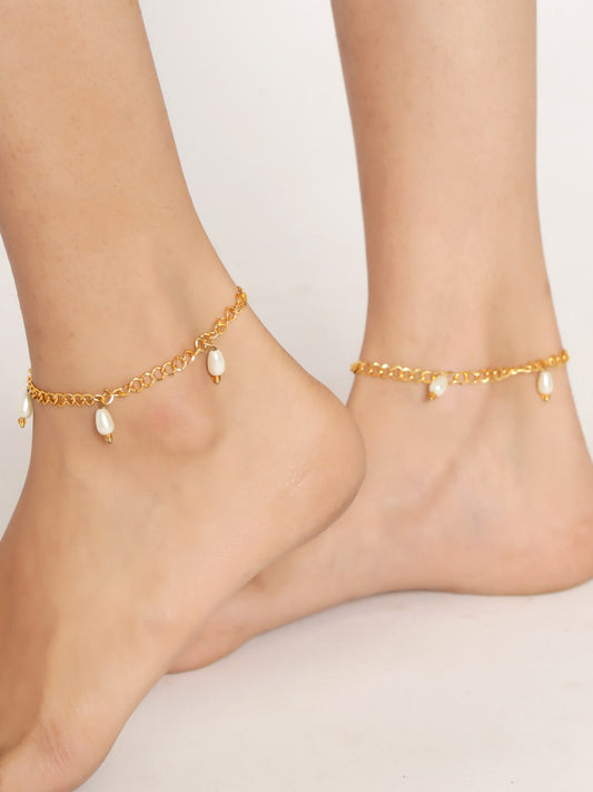 Gold Plated Ethnic Pearl Anklet