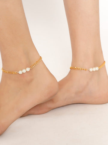 Gold Plated Handcrafted Anklet with Pearls
