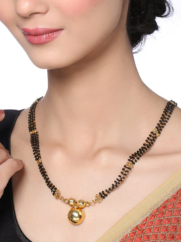 Gold Plated Black Beaded Traditional Mangalsutra