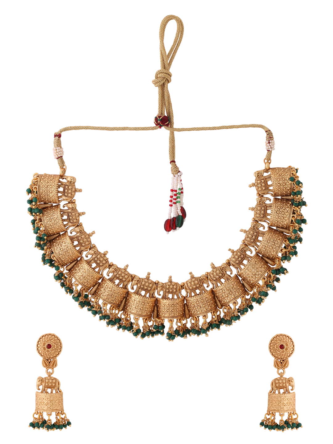 gold-plated-elephant-filigree-with-beads-handcrafted-necklace-set-viraasi
