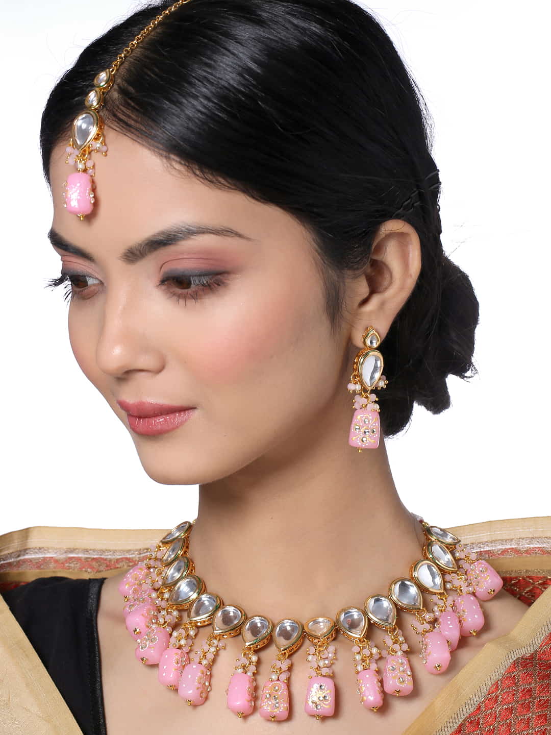 bridal-kundan-necklace-set-with maang-tikka-viraasi