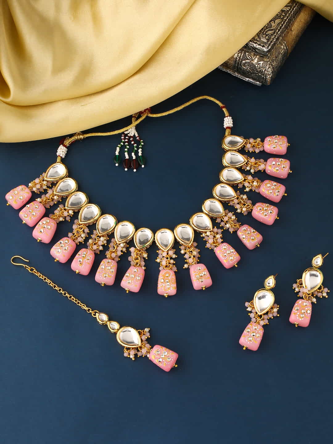 Bridal Kundan Necklace Set with Maang Tikka - Main Image