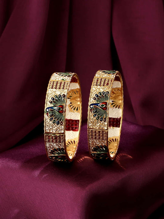 Gold Plated Peacock Enameled Bangles