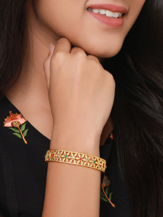 Gold Plated Floral Shape Stone Studded Bangles