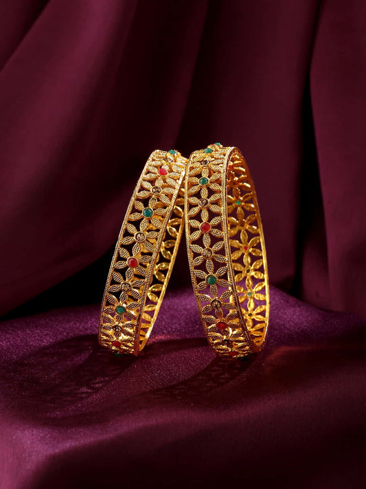 gold-plated-floral-shape-stone-studded-bangles-viraasi