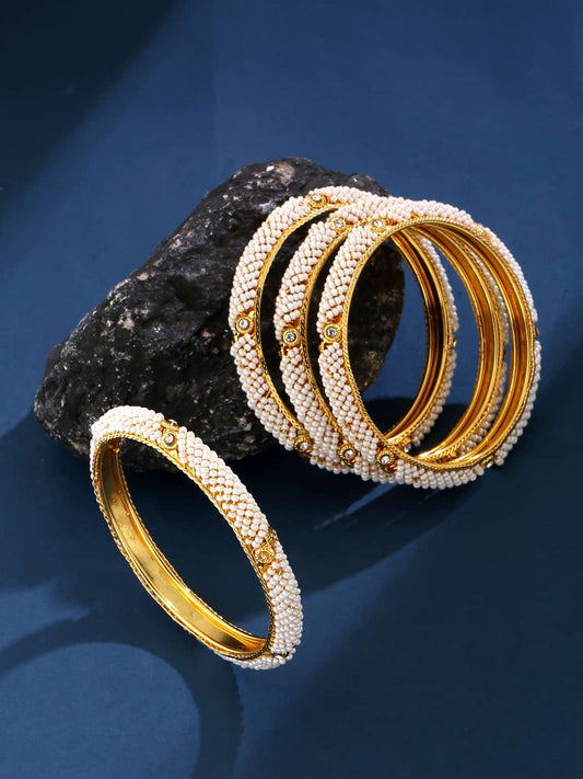 Set of 4 Gold-Plated Pearl Studded Bangles