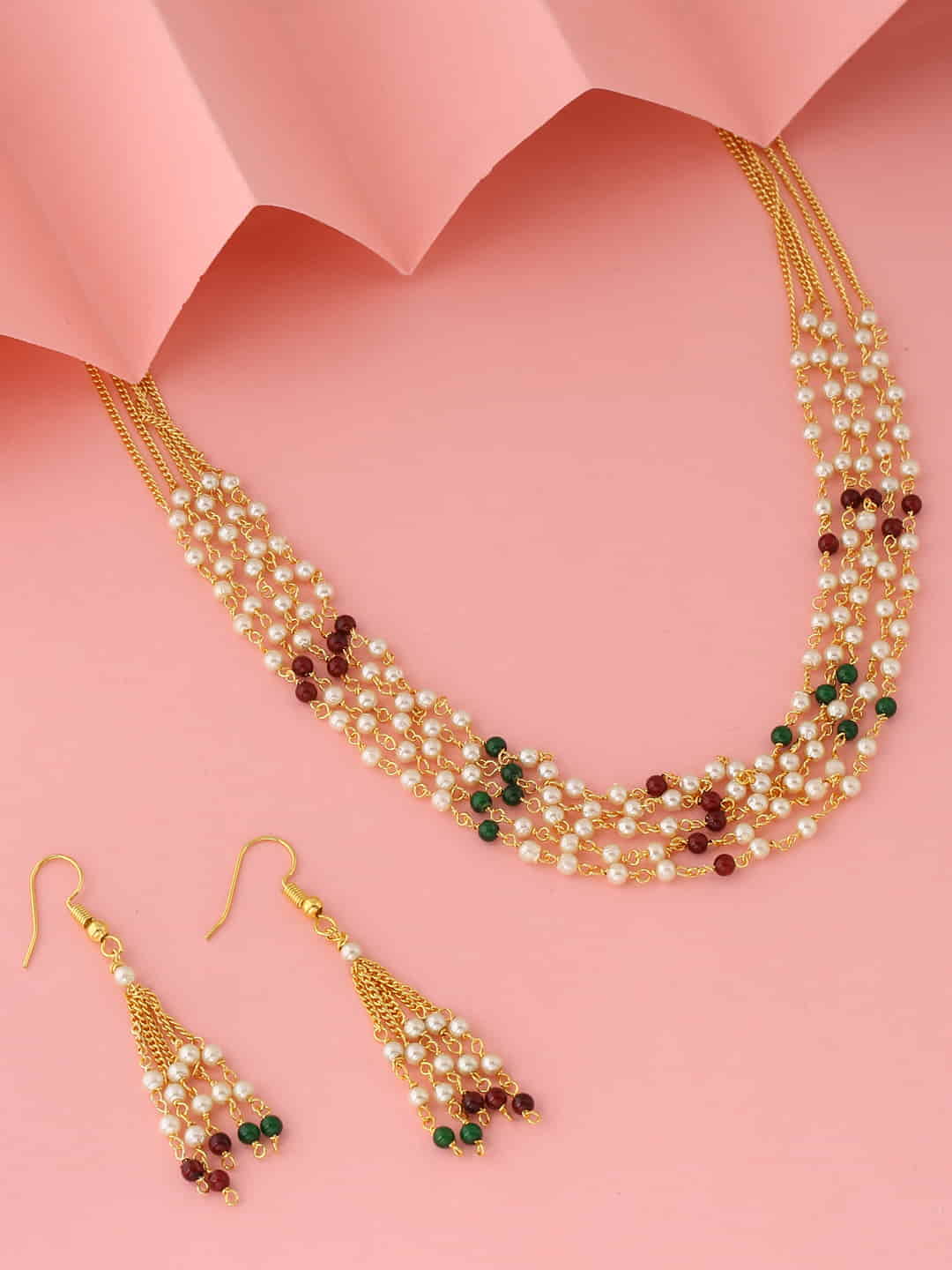 Gold Plated Beaded Layered Jewellery Set for Women