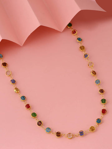 Gold Plated Artificial Navratan Stone Necklace for Girls