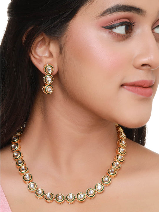 Gold Plated Kundan Necklace with Dangle Earrings