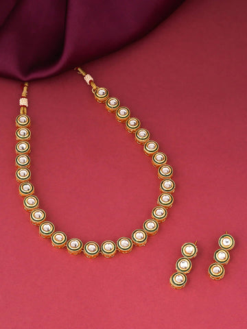 Gold Plated Kundan Necklace with Dangle Earrings