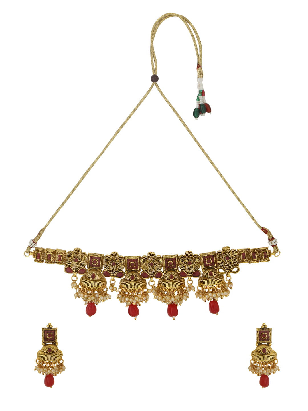 gold-plated-choker-necklace-set-with-red-stones-viraasi