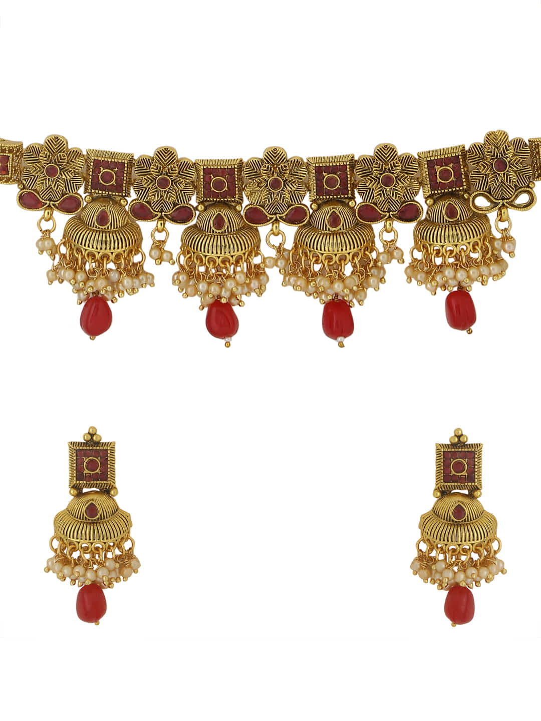 gold-plated-choker-necklace-set-with-red-stones-viraasi