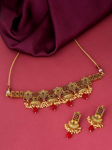 gold-plated-choker-necklace-set-with-red-stones-viraasi