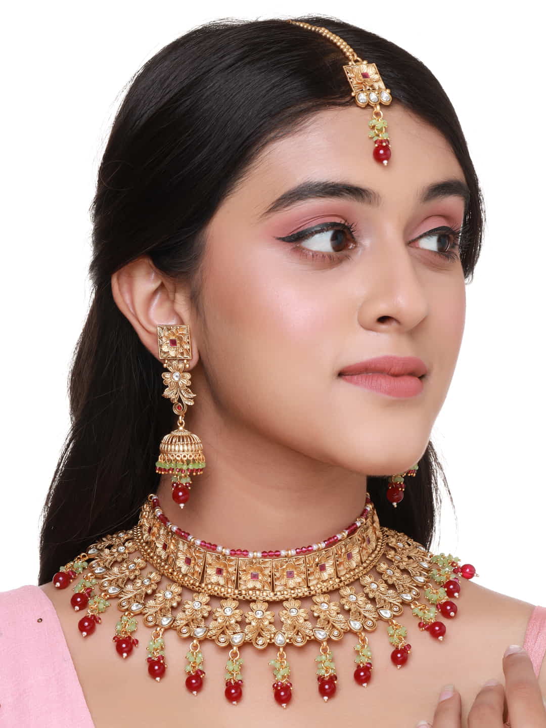 gold-plated-bridal-jewellery-set-with-red-stone-viraasi