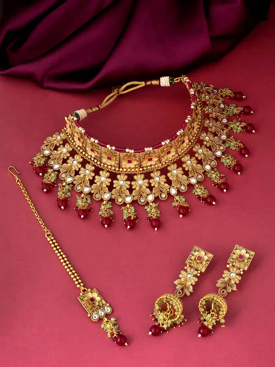 gold-plated-bridal-jewellery-set-with-red-stone-viraasi