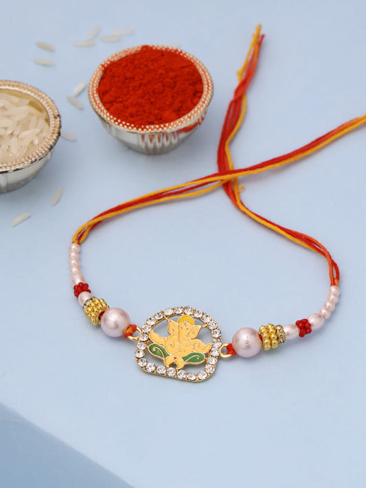 Diamond Studded Lord Ganesha Rakhi for Brother