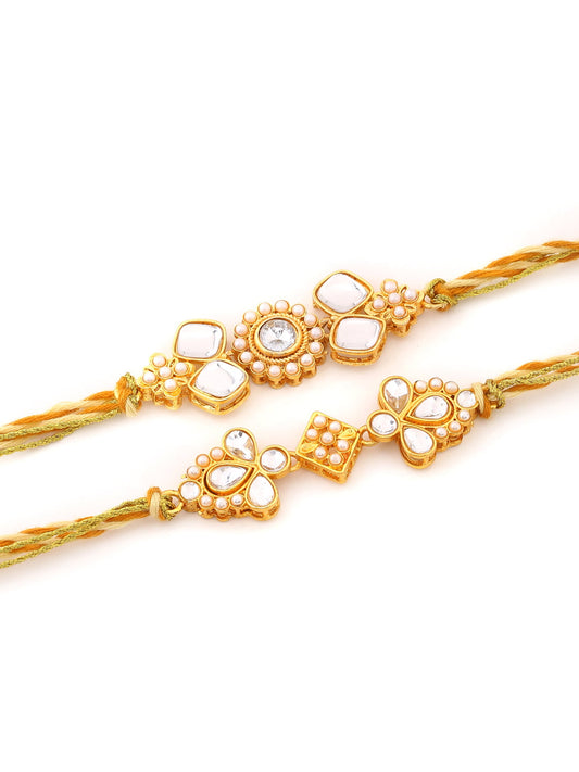 Set of 2 Gold Plated White Beads Rakhi for Brother