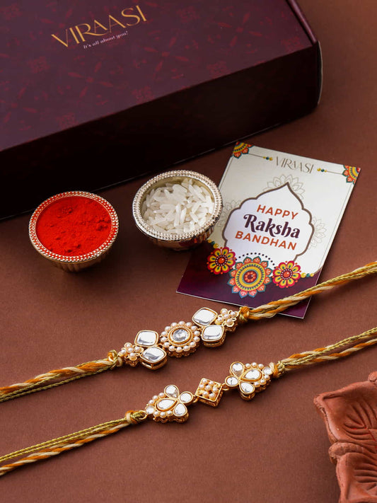 Set of 5 Gold-Toned Kundan Rakhi for Brother