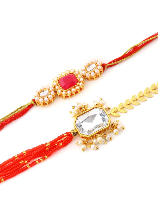 Gold Toned Kundan Bhaiya Bhabhi Rakhi Bracelet