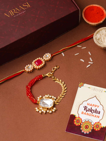 Gold Toned Kundan Bhaiya Bhabhi Rakhi Bracelet