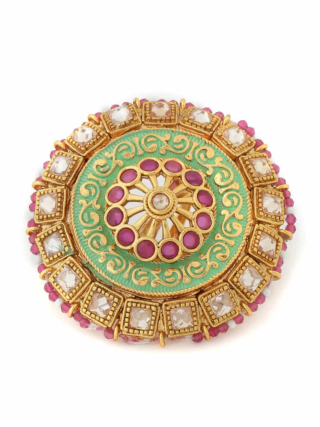 Gold Plated Kundan Meena Ring-Viraasi