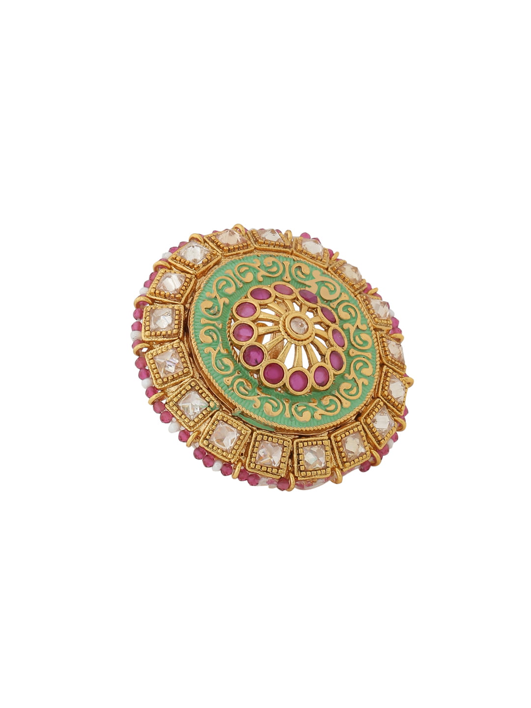 Gold Plated Kundan Meena Ring-Viraasi