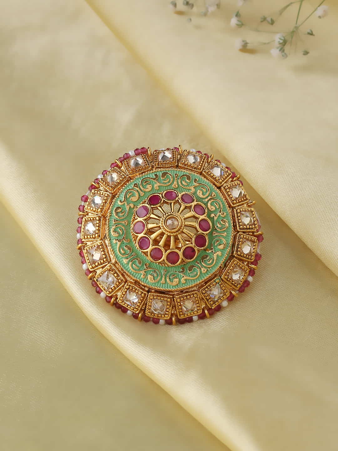 Gold Plated Kundan Meena Ring-Viraasi