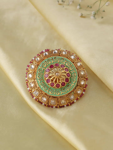 Gold Plated Kundan Meena Ring-Viraasi