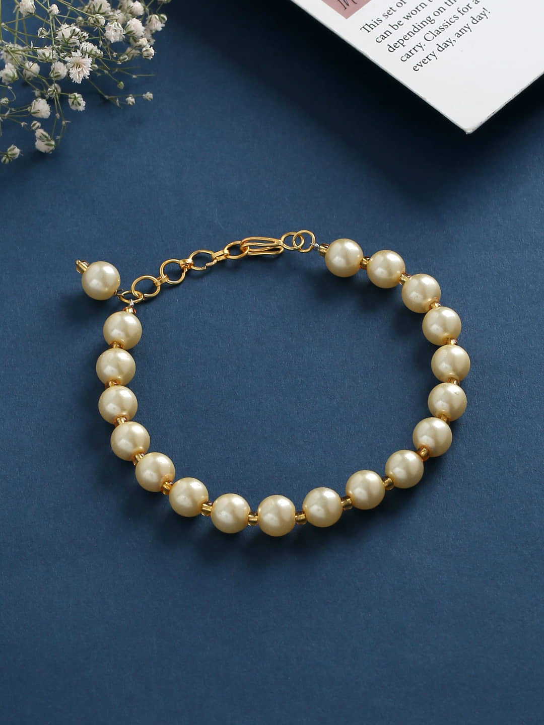 Gold Plated Pearl Bracelet for Girls and Women-Viraasi