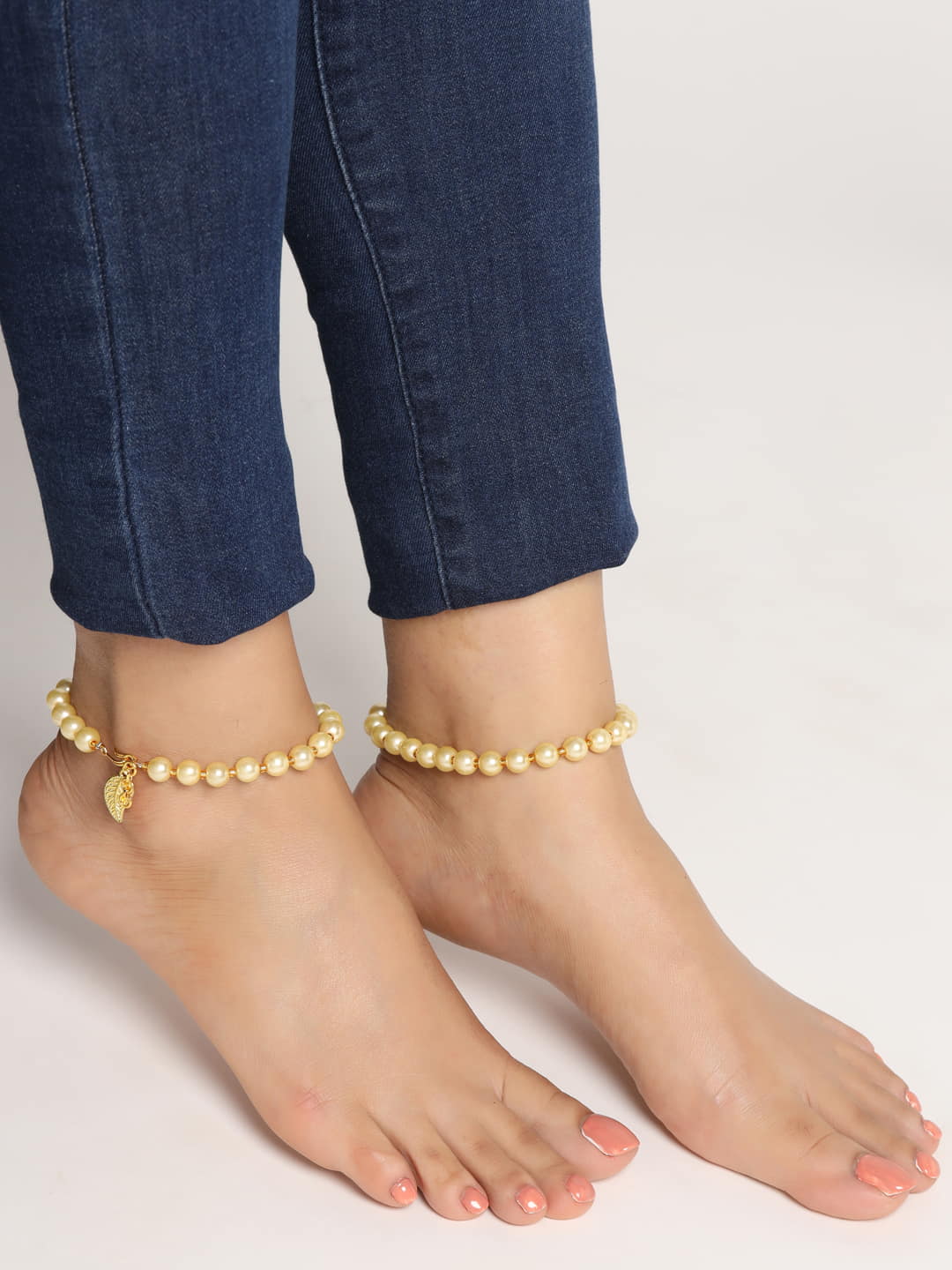 Gold Plated Pearl Anklet for Girls and Women-Viraasi