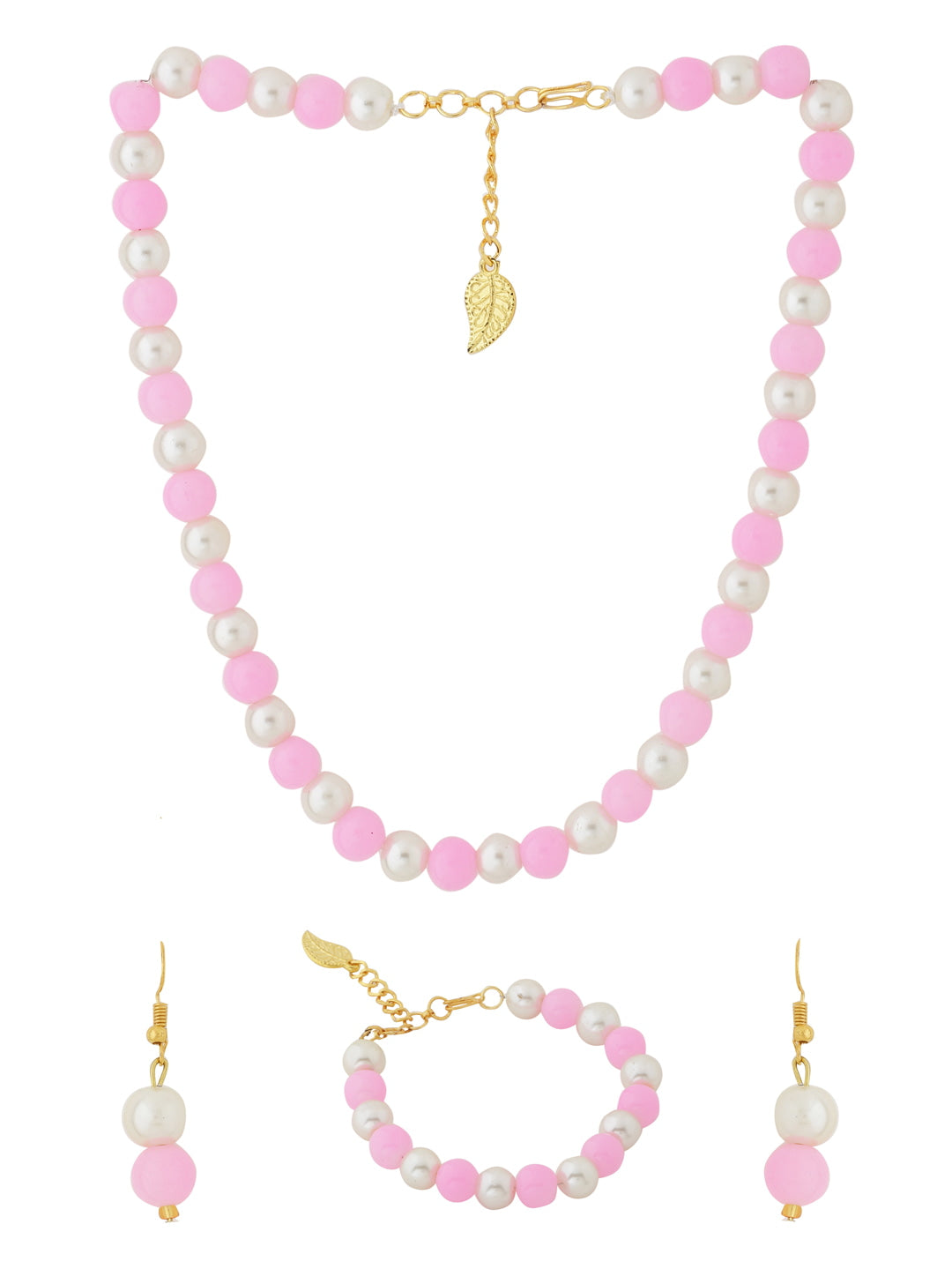 Pink and White Pearl Necklace Set with Bracelet-Viraasi