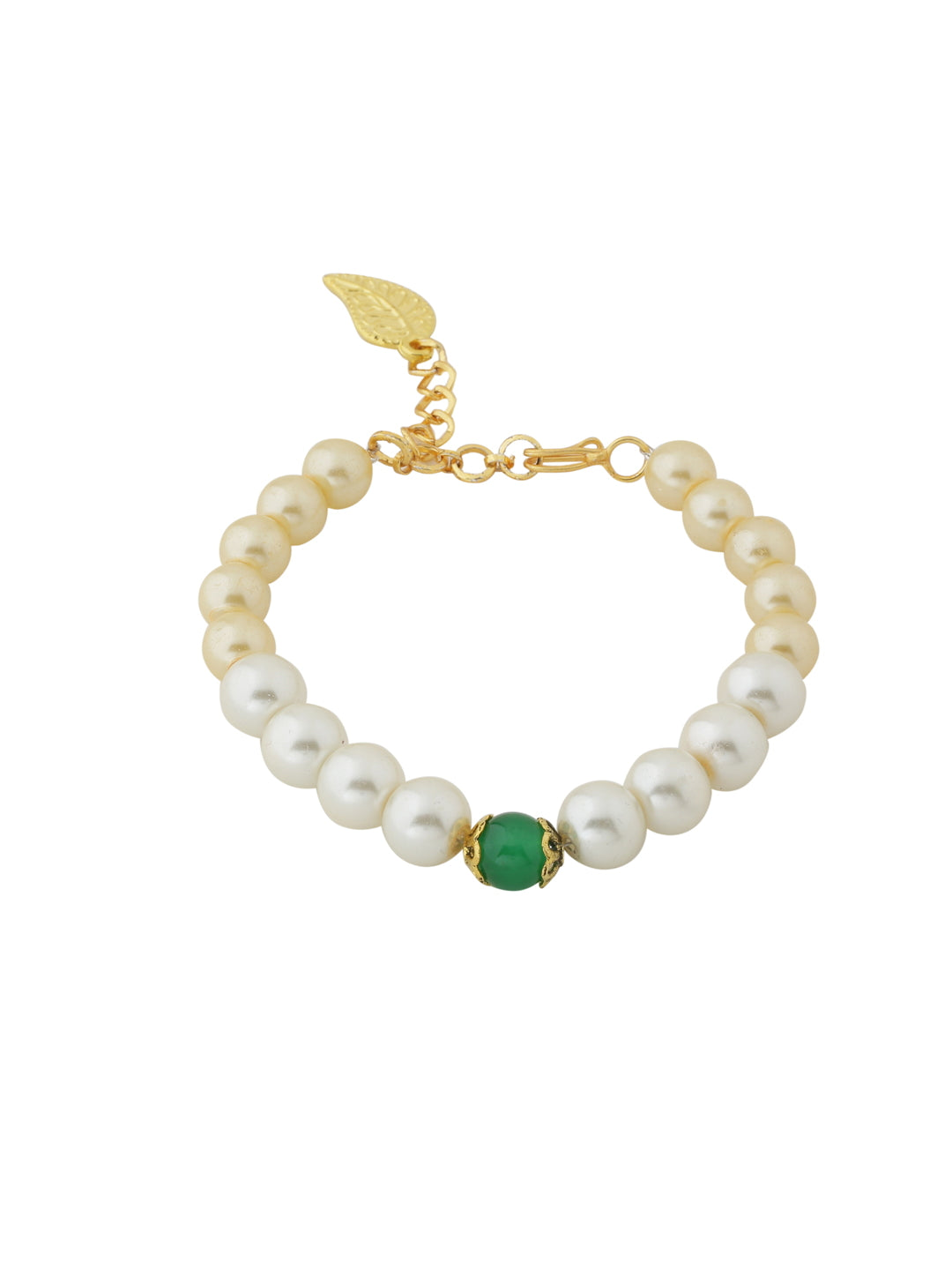 Green and White Pearl Necklace Set with Bracelet-Viraasi