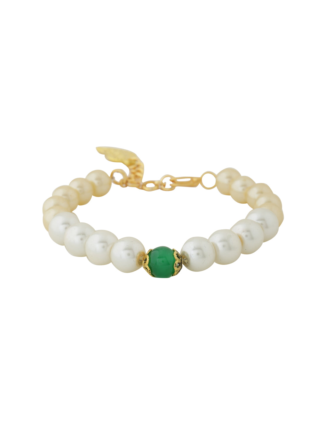 Green and White Pearl Necklace Set with Bracelet-Viraasi
