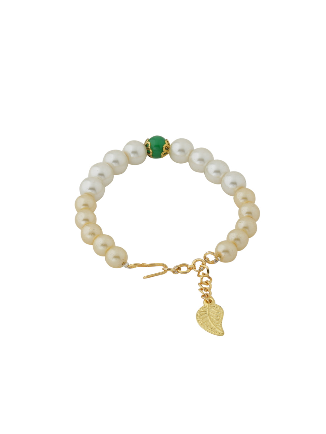 Green and White Pearl Necklace Set with Bracelet-Viraasi