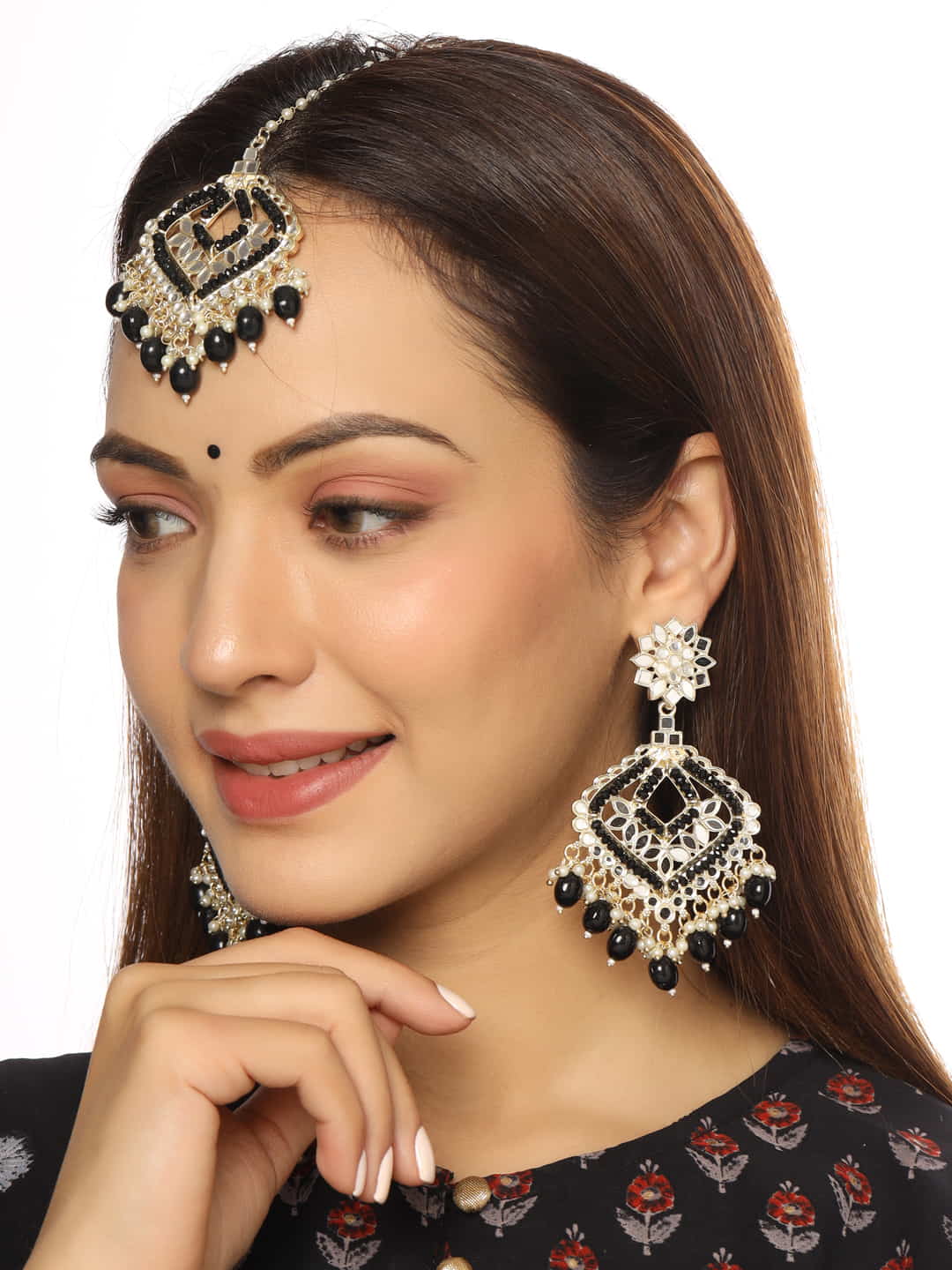 Fida Ethnic Indian Traditional Black CZ Necklace  Earring Jewellery Set  For Women