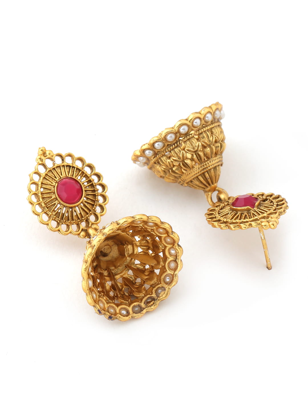 Gold Plated Pearl Mala Long Necklace with Earrings-Viraasi