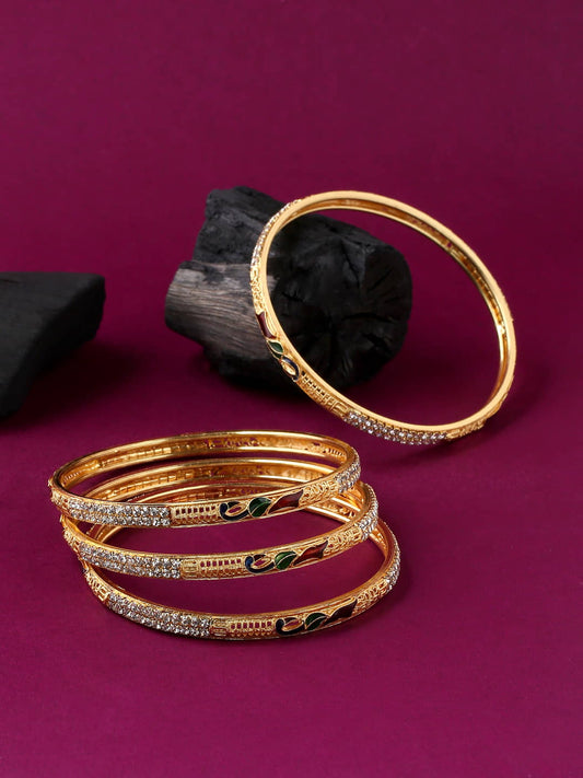 Gold-Plated and AD Stone-Studded Bangles - Set of 4