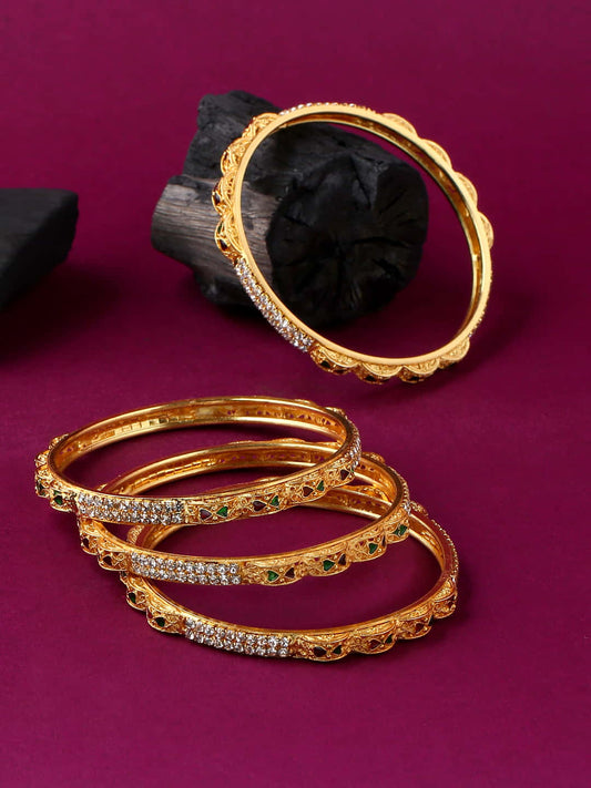 Gold-Plated White Stone-Studded Bangles