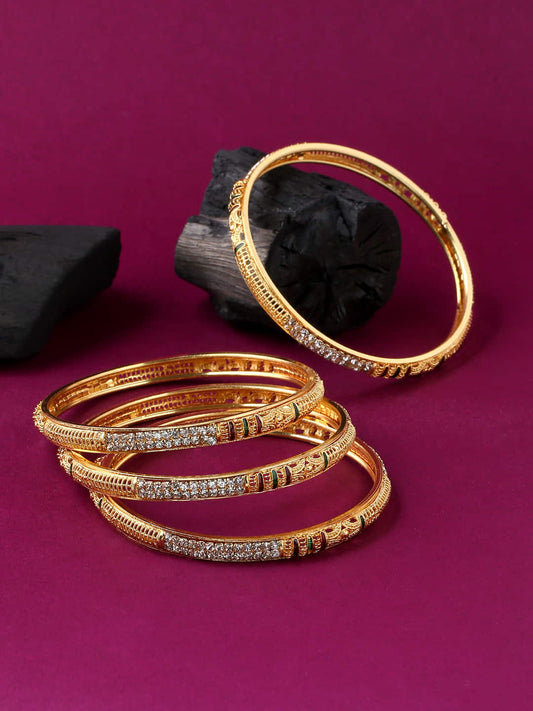 Gold-Plated Artificial Stone Studded Bangle - Set of 4